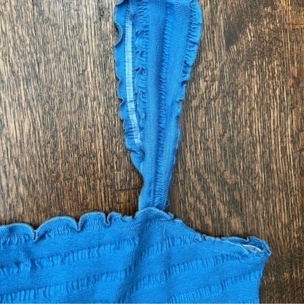 Betsey Johnson Blue Eyelet Midi Dress Size Large Smocked Bodice Tiered - Picture 3 of 10